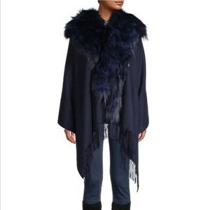 Annabelle New York Fox Fur-Trim Wool Cape